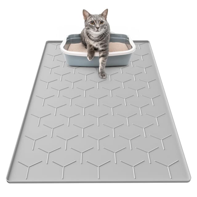 Garoopion Katzenklo Matte, 86x56cm Silikon Katzenstreu Matte Groß, wasserdichte Katzenmatte Katzenklo Unterleger, Katzenstreumatte, Leicht zu Reinigen, Grau 86x56cm Grau