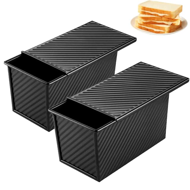 2 Stück 450g Brotbackform mit Deckel Antihaft, Kohlenstoffstahl Toastbrot Backform mit Deckel, Kastenform Brot Schwarz für Brote Gebäck Kuchen