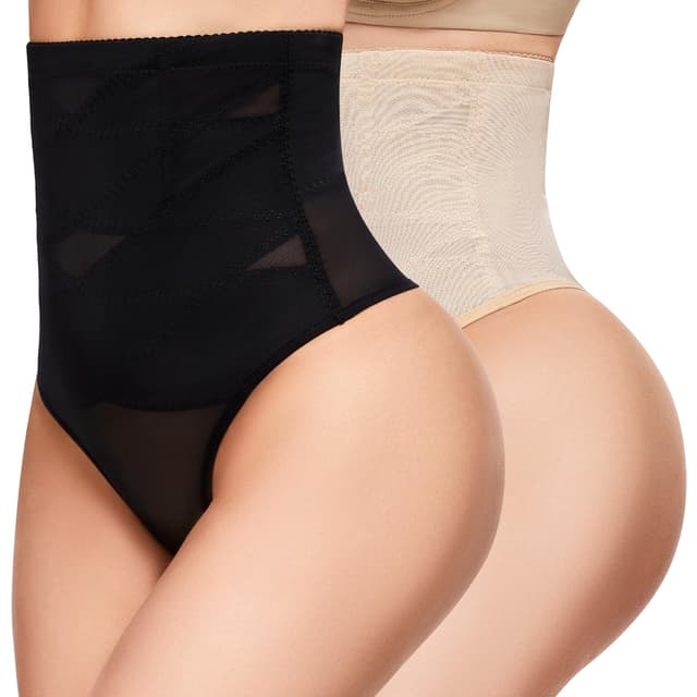 SIMIYA Shapewear Damen Bauchweg Unterhose, Miederhose Hoher Taille Figurformende Tanga Unterwäsche, Bauch Weg Bauchkontrolle Shaping Miederslip für Frauen Schwarz+beige XXL