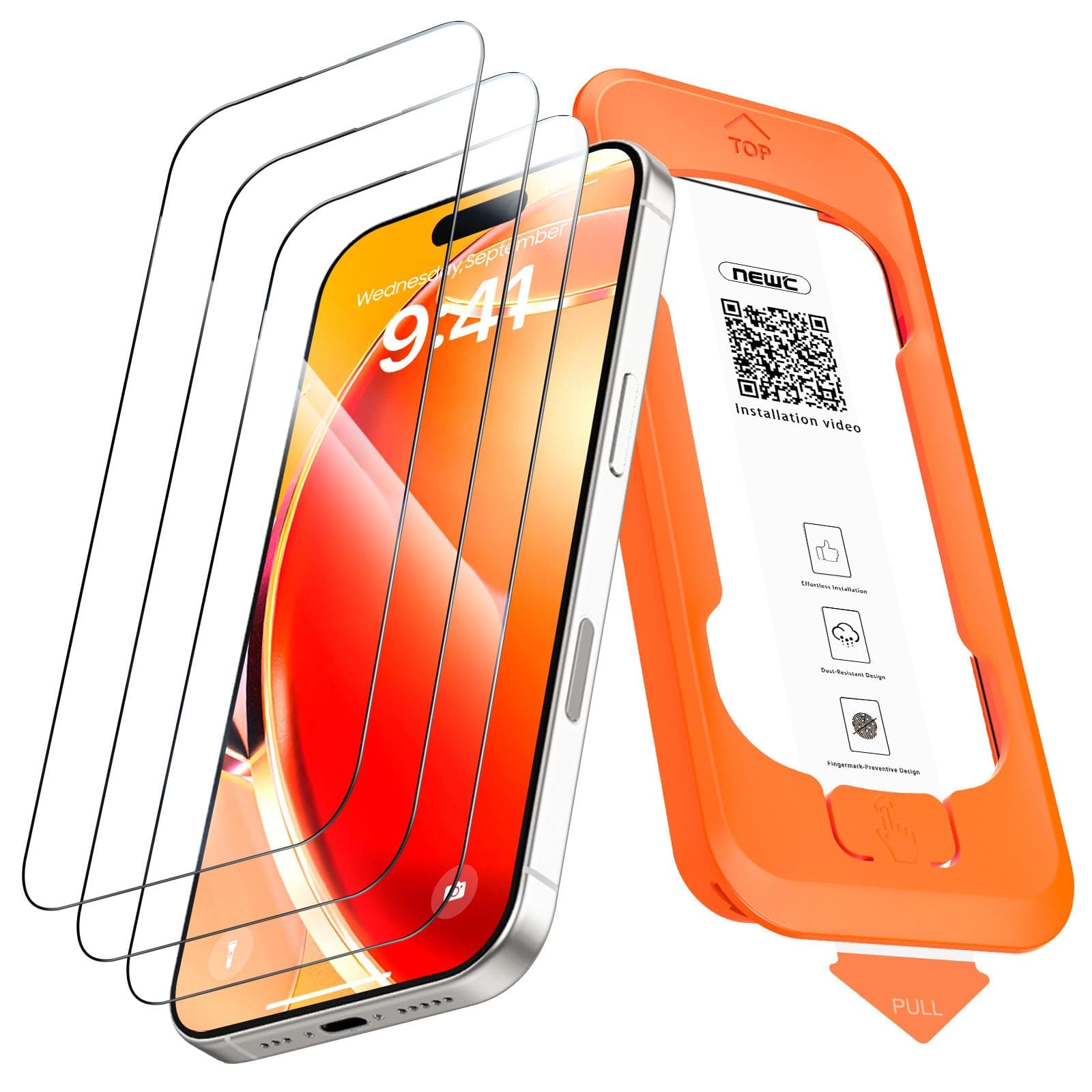 NEW'C 3 Stück Full Screen für iPhone 16 Pro für Panzerglas (6,3 Zoll), Schutzglas [Auto-Installation], Frei von Kratzern, 9H Härte, Displayschutzfolie, Ultrabeständig folie