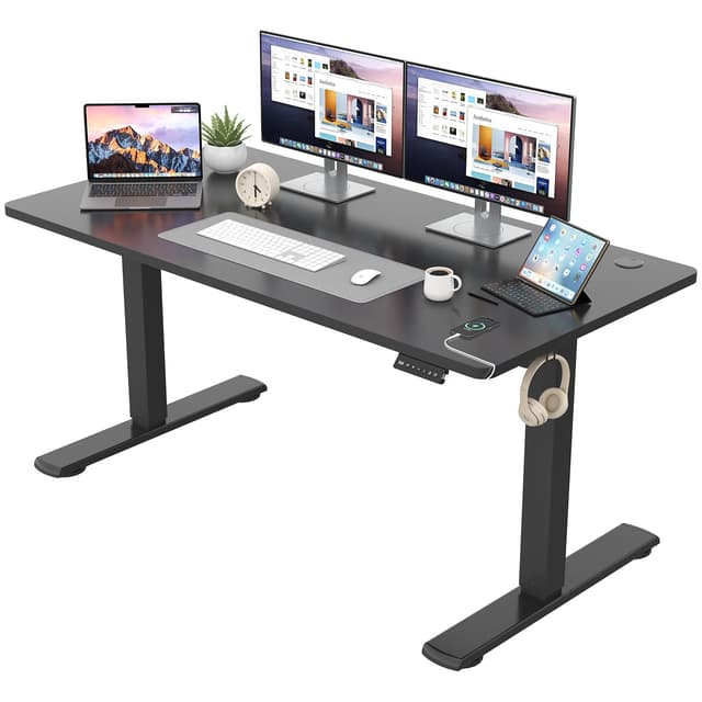 JUMMICO Höhenverstellbarer Schreibtisch KOMPLETTE TISCHPLATTE Elektrischer Schreibtisch Höhenverstellbar mit Memory-Funktion Steh-Sitz Tisch Computertisch 140 x 60 cm Schwarz