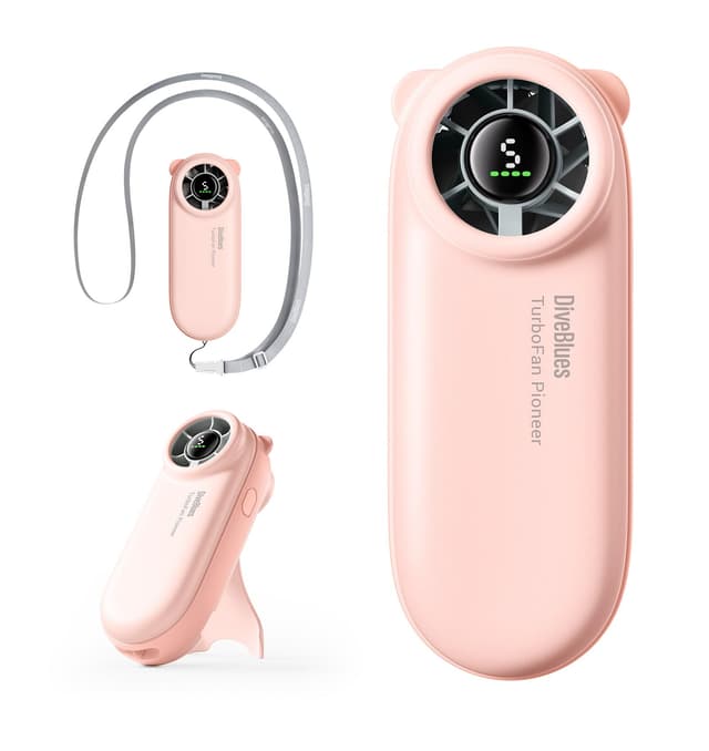 Diveblues Mini Tragbarer Turbo-Handventilator, 16 Stunden Maximale Akkulaufzeit, 4000mAh USB-Wiederaufladbarer Ventilator mit 5 Geschwindigkeiten für Reisen, Outdoor, Konzerte, Büro Rosa