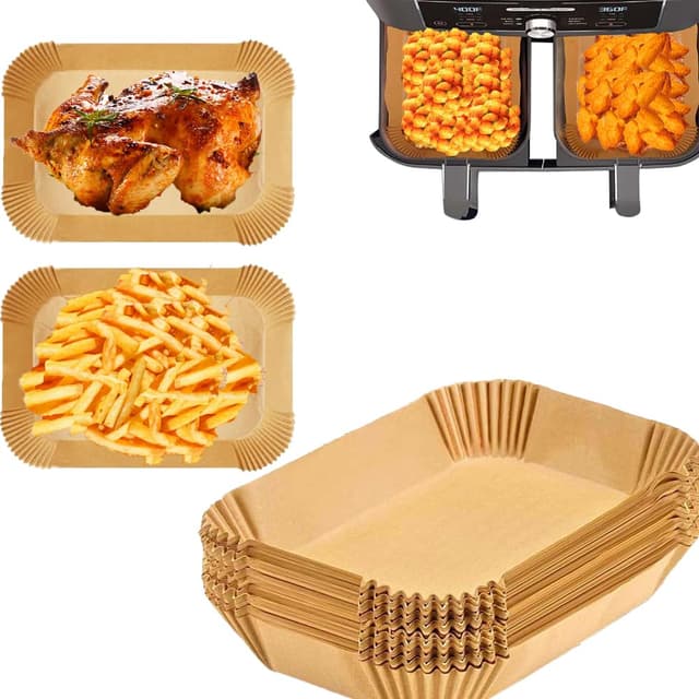 Backpapier für Heißluftfritteuse, 100 Stück 22x14cm Rechteckig Airfryer Backpapier für Ninja AF300EU, AF400EU AF400EUCP, für Ninja Foodi MAX Dual Zone 22CM