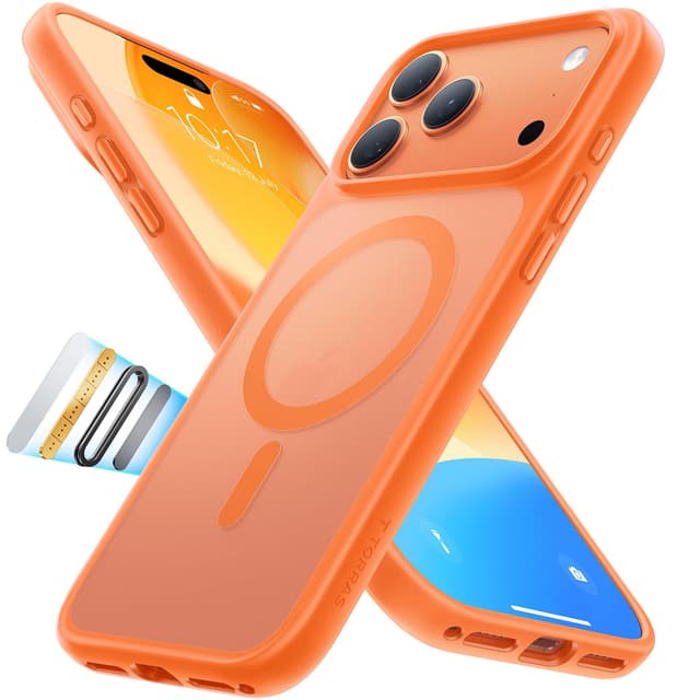 TORRAS Guardian-Mag für iPhone 17 Pro Max Hülle für MagSafe (TOP Militärschutz & Magnetkraft) mit Kamerasteuerung Schutzhülle Stoßfest Kratzfest Dünn Handyhülle für iPhone 17 Pro Max Case Matt Orange Orange 17 Pro Max