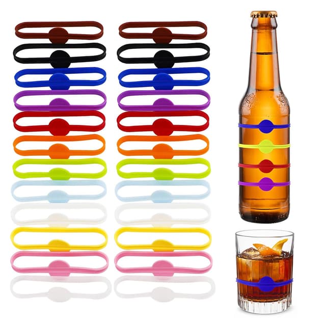 CPYJW 24 Stück Glasmarkierer,Glas Markierung Trinkgläser Bunte Glasmarker Silikon Wiederver Wendbare Glasmarker Silikon für Weinglas Flasche Cup Trinkglas Cocktail Bar Party Dekoration