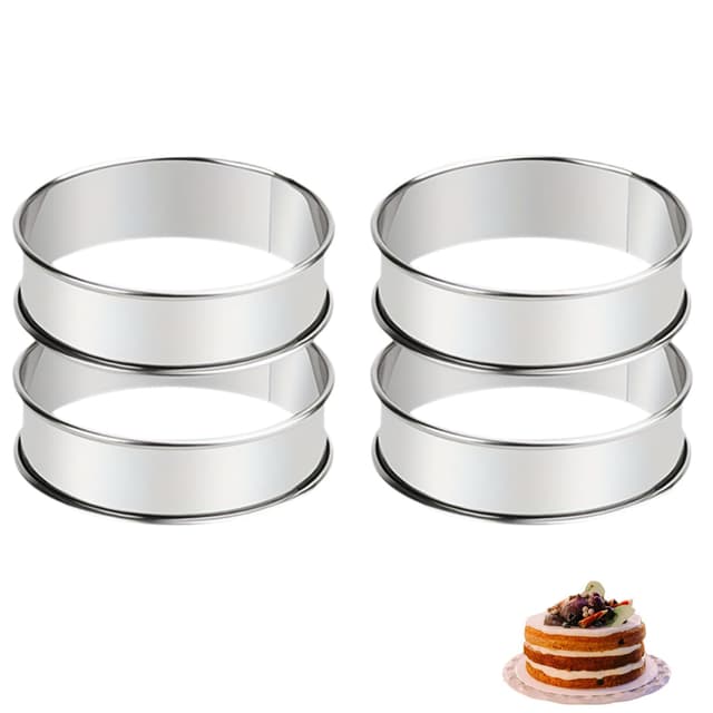 4 Stück Englische Muffin-Ringe, 10CM/4 Zoll Edelstahl Kuchenring Runde Crumpet Forme Backringe Tortenring für Muffins, Pfannkuchen, Omeletts, Tarte, Mousse.