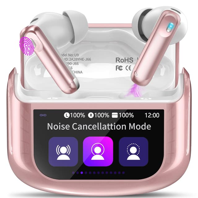Touchscreen Bluetooth Kopfhörer, 2025 In Ear Kopfhörer Kabellos Bluetooth 5.4 mit ANC+ENC Noise Cancelling Mic, 48Std Spielzeit Tiefer Bass Earbuds mit 5 EQ-Modi/IPX7 Wasserdicht Ohrhörer, USB-C Rose