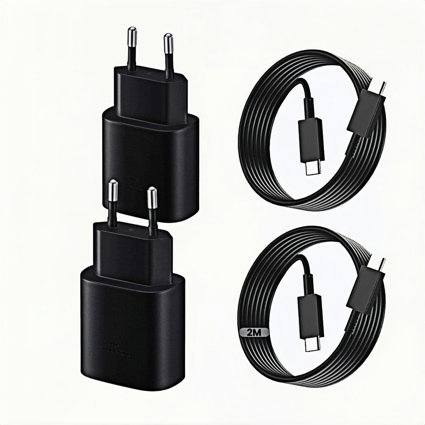 25W USB C Ladegerät 2er-Pack Schnellladegerät mit 2m Ladekabel, Super Fast Charger Schnellladekabel USB c,Netzteil Adapter für Phone 15/16,Samsung Galaxy S25S24/S23/S22/S21/A55/A54/A51 (Schwarz)