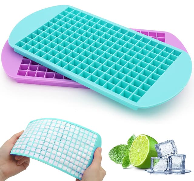 Jisile Mini-Eiswürfelformen, 2-teiliges Set, kleine Eiswürfel, Silikonform für Whiskey, Cocktails, Wasserflaschen, BPA-frei, flexibel und stapelbar, Cyan und Lila Cyan&purple