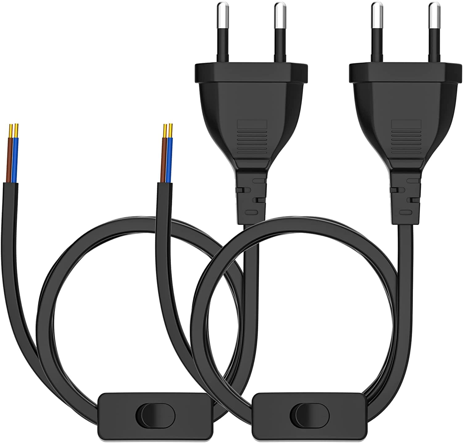 KEAGAR [2 Stück] Euro-Netzkabel mit Schalter, 5M Euro Stecker Stromkabel, 2 X Ersatzkabel Anschlusskabel mit Schalter Typ C, 5 x 0,5 mm², für Leuchten, Lampen, Leuchtmittel, Schwarz 2 Stück-5M