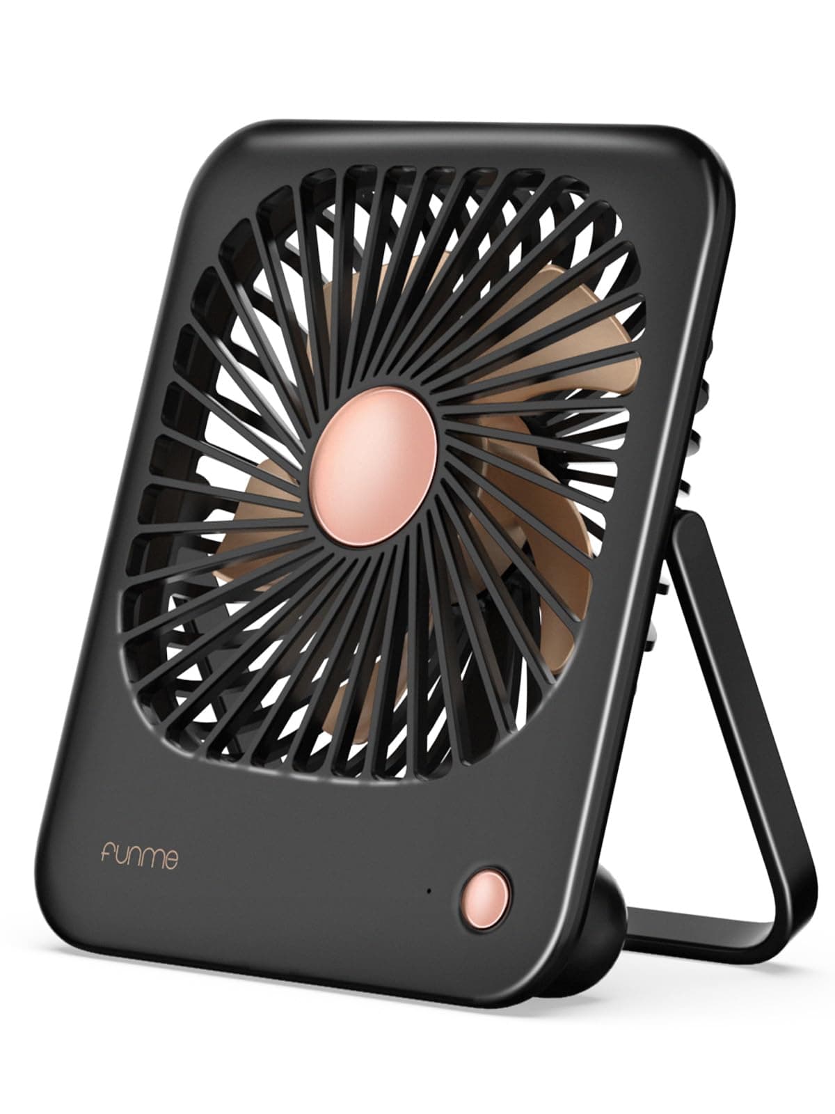 Funme Tischventilator Batterie 3000mAh für Frauen mit [Geschenkset] 180°/ 3 Geschwindigkeiten/Tragbarer Ventilator akku Sehr Leise Starkem Luftstrom Klein Neigung für Frauen Makeup Büro Reisen Gifts Schwarzes Gold
