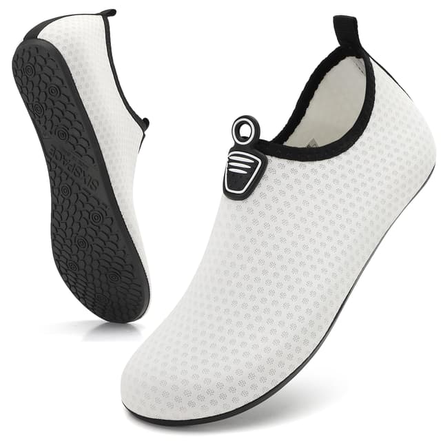 Unisex Badeschuhe Wasserschuhe Strandschuhe Schnell Trocknend Schwimmschuhe Breathable Aquaschuhe Surfschuhe für Herren Damen Gr.34-47 43 EU 645 Weiß