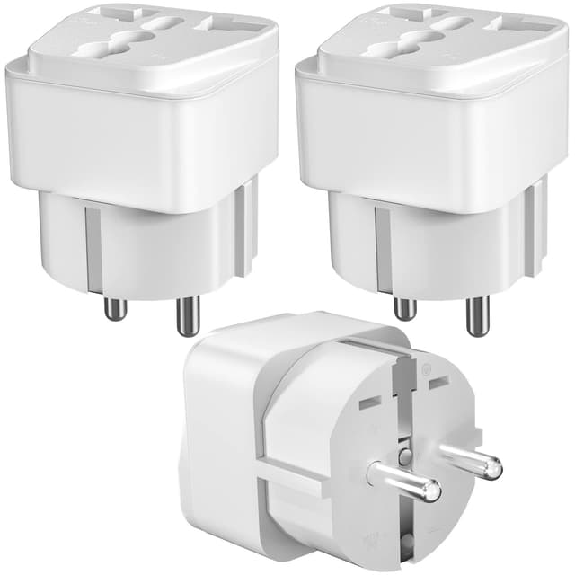3 Stück Universal Reiseadapter Stecker, UK/USA/China auf EU Reiseadapter, Reisestecker Steckdosenadapter Weltweit, Universal Stecker auf 2 Pin Deutsch Adapter für Hause, Reise, Weiß US/UK/CN → Weißer Schuko-Adapter