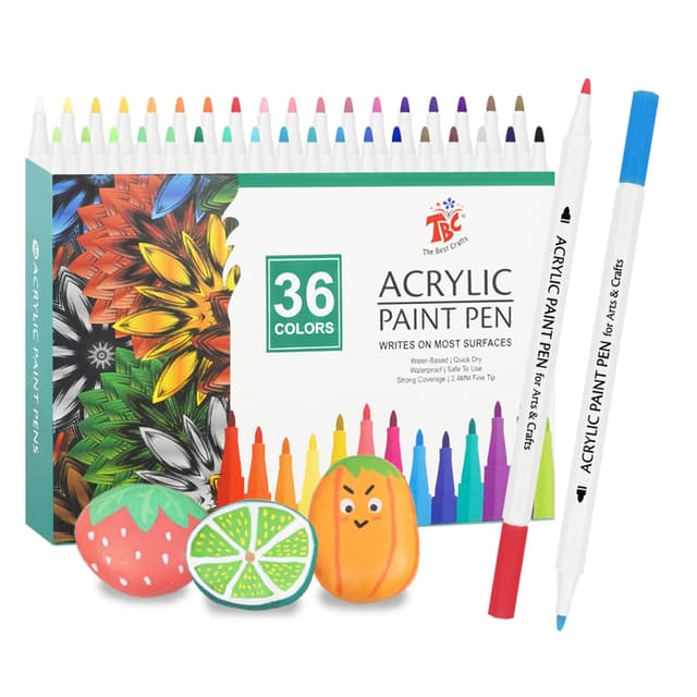 TBC The Best Crafts Acrylstifte für Steine Wasserfest, 36 Farben, Acrylstifte Wasserfest, Steine Bemalen Stifte, Acrylic Paint Marker, Glasmalstifte für Leinwand, Holz, Ostergeschenke Kinder