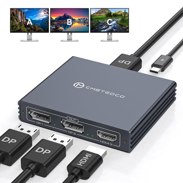 VEDINDUST DisplayPort Splitter 1 in 3 Out DP to HDMI & DP Adapter 4K@120Hz 4K@60Hz unterstützt MST und SST Modi MST Extended Display nur für Windows DP to 2DP & HDMI Splitter