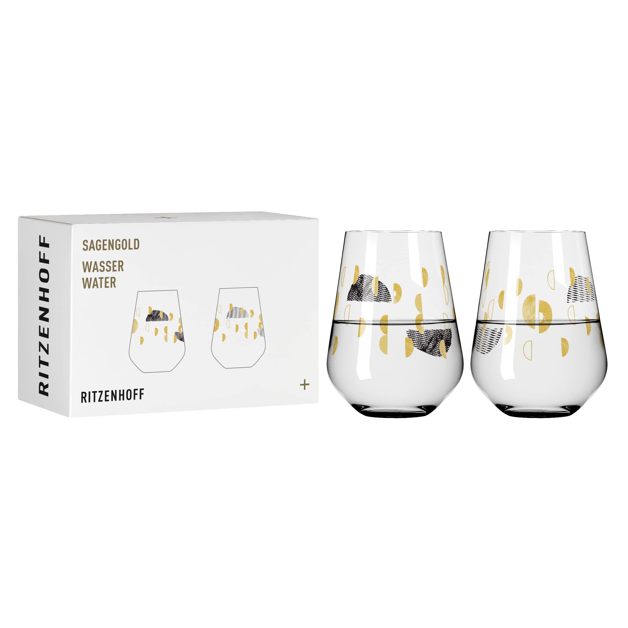 RITZENHOFF 3421002 Wasserglas 500 ml - Serie Sagengold Nr. 2, 2er Set mit Traubenmotiv, Echt-Gold - Made in Germany Schwarz, Gold