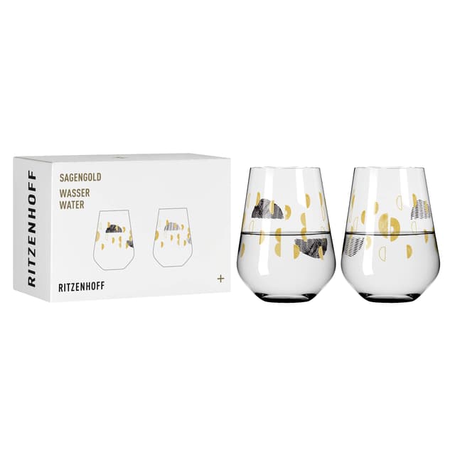 RITZENHOFF 3421002 Wasserglas 500 ml - Serie Sagengold Nr. 2, 2er Set mit Traubenmotiv, Echt-Gold - Made in Germany Schwarz, Gold
