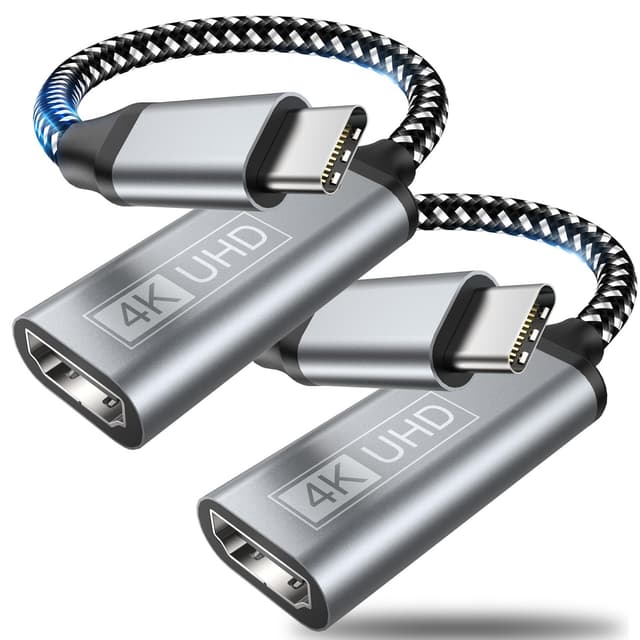USB C auf HDMI Adapter - Type C zu HDMI 4K Adapter Kompatibel mit Thunderbolt 3/4,Video Audio Ausgang für iPhone 16Pro/16Pro Max/16,MacBook Pro/Air,Pixelbook,Surface Pro,iPadPro/Air,XPS,Galaxy S/Note Grau 2PCS