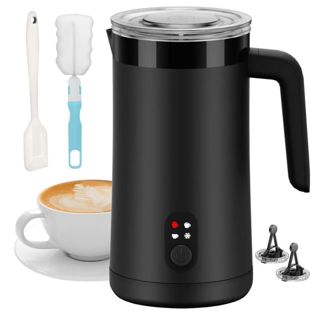 Ovetedot Milchaufschäumer, 400 ml Milchaufschäumer Elektrischer 4-in-1 für Heißen und Kalten Milchschaum, Automatische Abschaltung Kaffee Aufschäumer für Latte, Macchiato, Cappuccino(Schwarz) 400ml Klassisches Schwarz