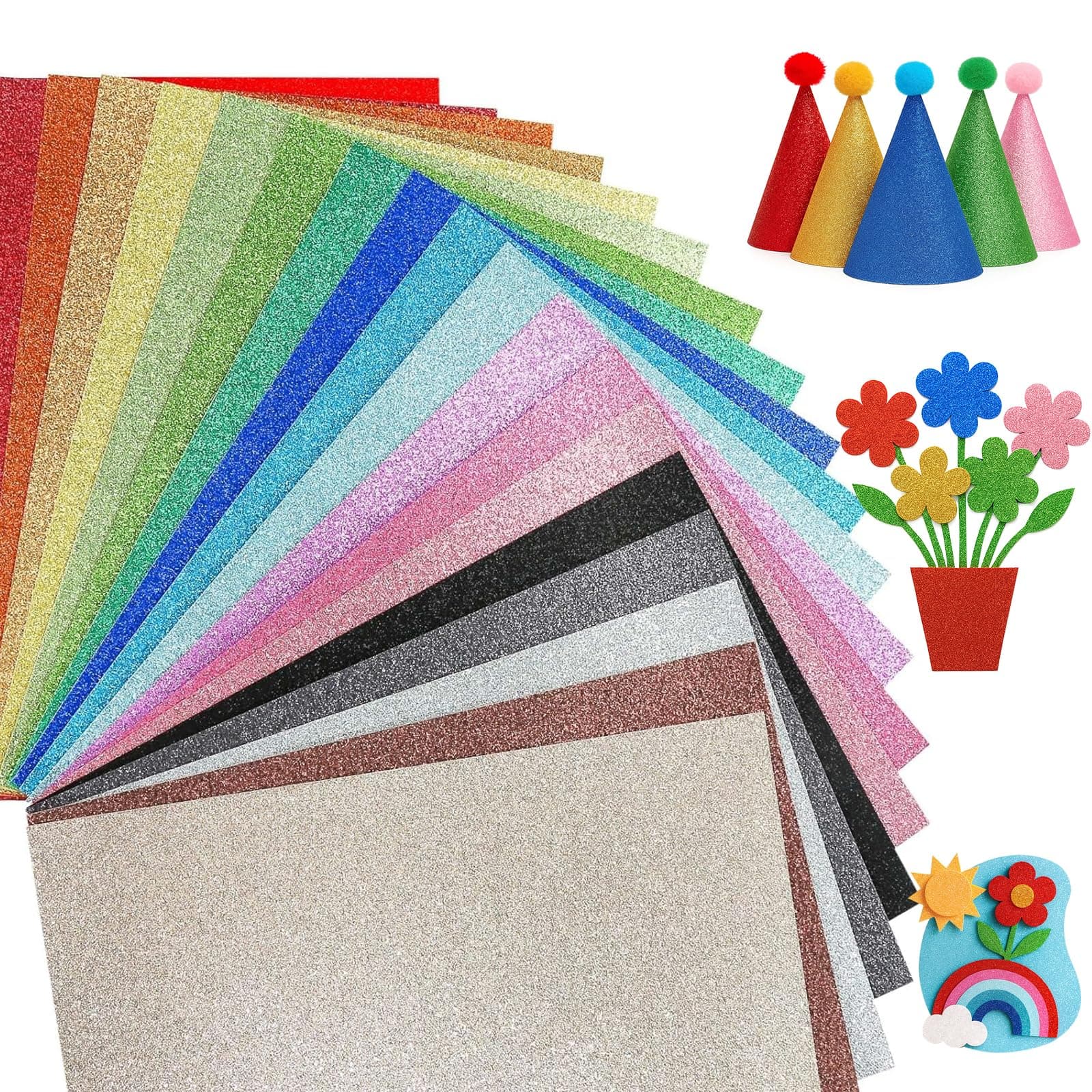 VGOODALL 20 Blatt Glitzerpapier, Bastelpapier A4, 10 Farben, 250g/m², Ideal für Basteln, DIY-Projekte, Scrapbooking & Party-Deko