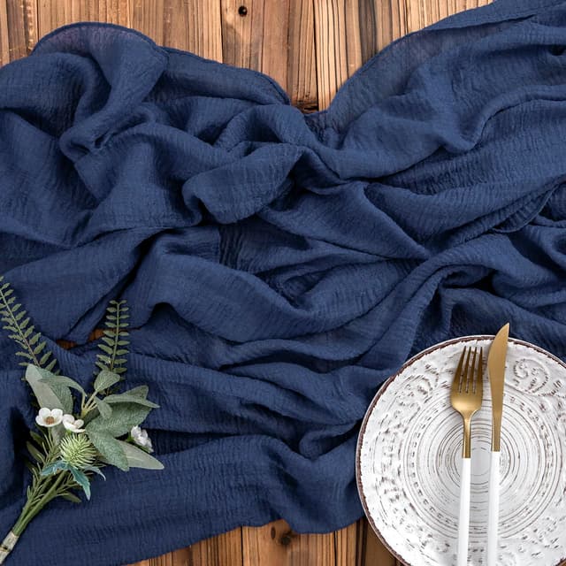 AOKSUNOVA Tischläufer Hochzeit Musselin 3m x 80cm Seihtuch Tischläufer Käsetuch Stoff Dunkelblau Dunkelblau 80 x 300 cm