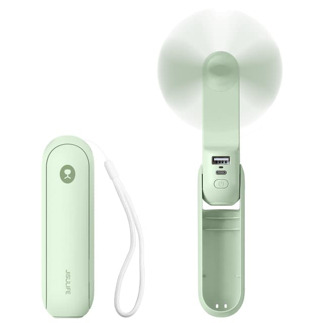 JISULIFE Handventilator, Mini Tragbarer Handventilator, Batteriebetrieben [14-21 Stunden], Wiederaufladbarer, Faltbarer USB-Lüfter, Leiser Persönlicher Ventilator Powerbank, Taschenlampe-Minzgrün