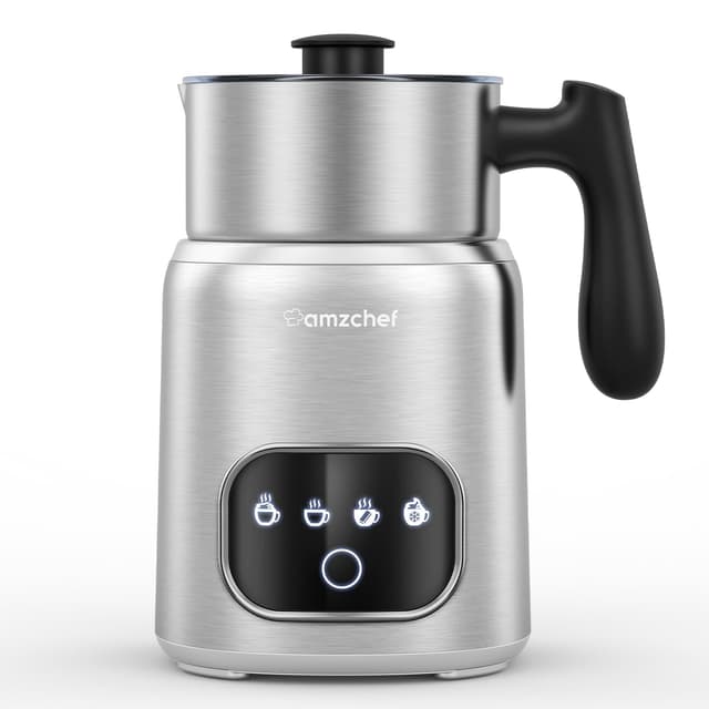 AMZCHEF Milchaufschäumer Elektrisch Milchwärmer mit LED-Touchscreen | Edelstähle |3D-Induktionserwärmung Milchaufschäumer Erhitzt Auch Schokolade und Milch für Latte, Cappuccino und Mokka 500W Silver