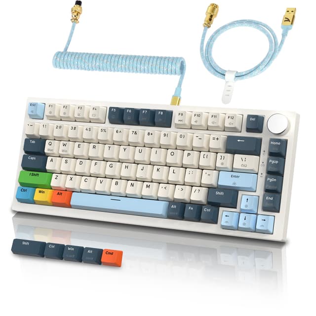 ATTACK SHARK K85 Mechanische Gaming-Tastatur mit Spiralkabel, Anpassbares Ansprechverhalten, Magnetschalter, Apex Pro TKL RGB Gasket Keyboard QWERTY mit Drehknopf, Unterstützt DKS/MT/TGL, für PC/MAC Blau (Farbige Tastenkappen und Spiralkabel)