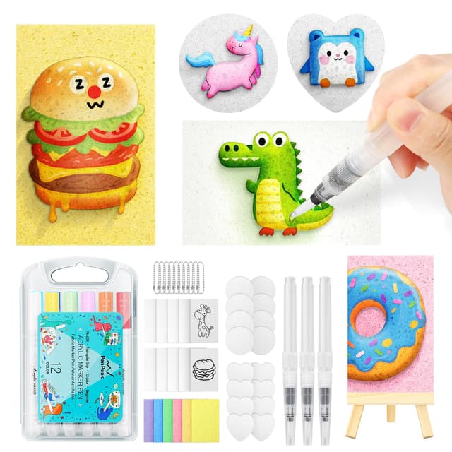 KETIEE Magic Puffy Paint 58Pcs Magische Schaum Strukturmalerei Set, Magische 3D Effekt Textur Malerei Kit DIY Kunst Zubehör 32 Pcs Schaumstoff Textur Papier, 12 Farben Acryl Marker Stifte Weiß