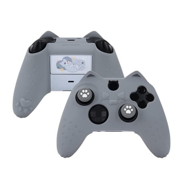 GeekShare Cat Paw Controller Skin für Xbox One, rutschfeste Silikonhülle, kompatibel mit Xbox One S/X Controller mit 2 Cat Paw Daumengriffkappen, grau
