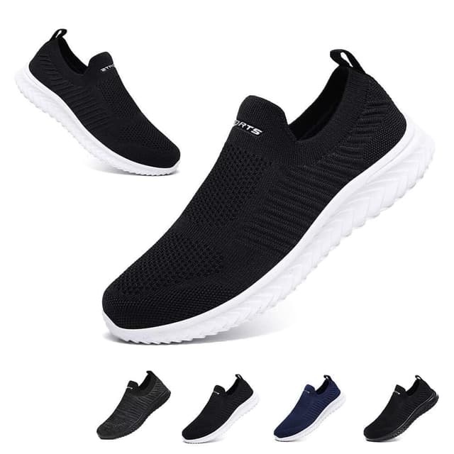 Slip On Sneakers Herren Damen Nurse Schuhe Walkingschuhe Outdoor Turnschuhe Sportschuhe Gym Bequem Leichte Schuhe Atmungsaktiv Freizeitschuhe Memory Foam Fitness Sporthalle 46 EU Schwarzweiss
