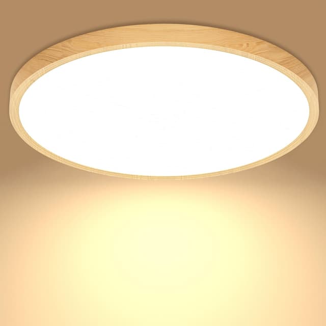 Deckenlampe Led Deckenleuchte Holzoptik Lampe, Flach Rund Badlampe Decke Ø30CM 24W 3000K 2400LM Warmweiss Wohnzimmer für Kinderzimmer Schlafzimmer Badzimmer Kinderzimmer Flur Bad Küche Keller Balkon Ø30CM + Holzoptik 3000k Warmes Licht