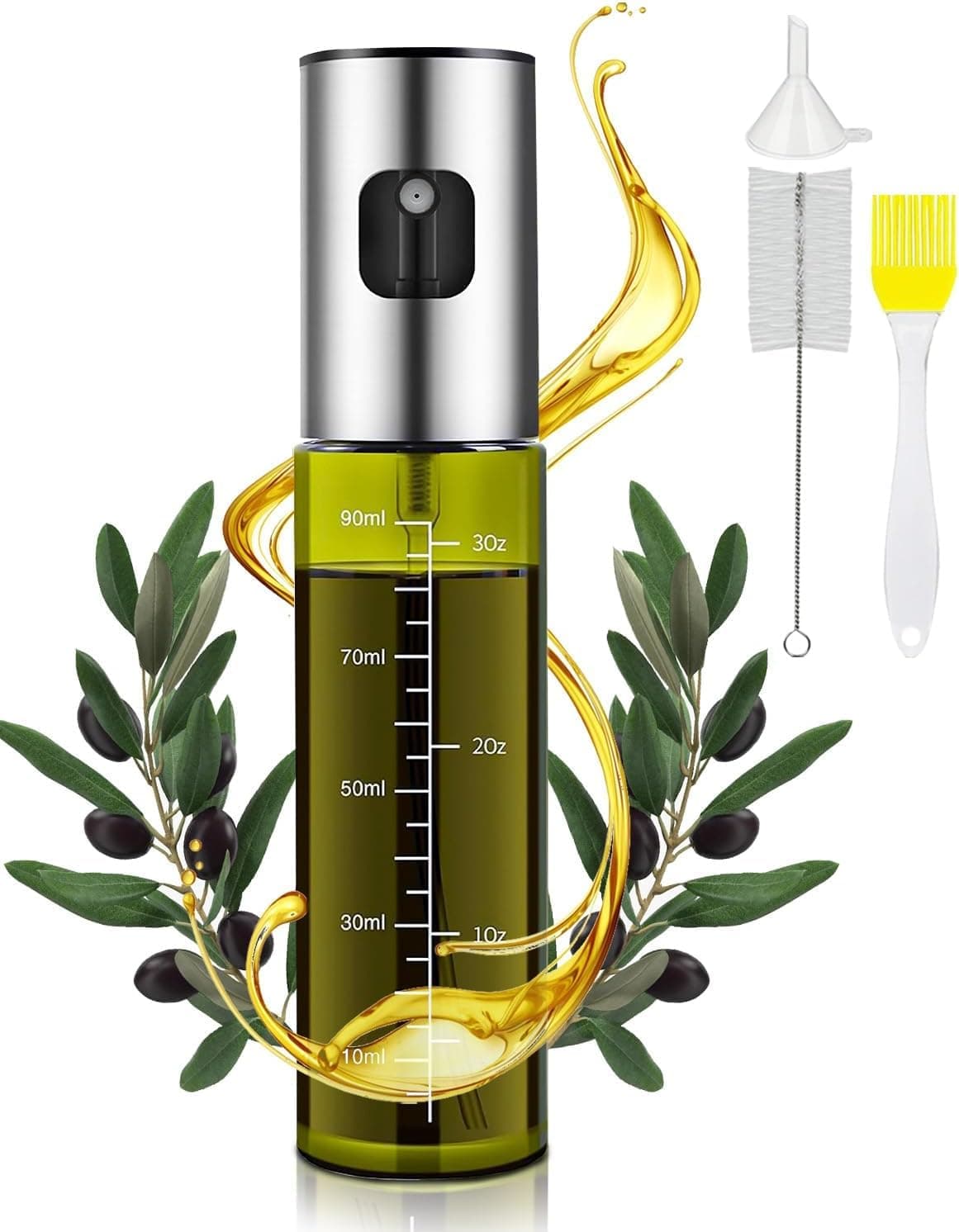 MRUN BONE Ölsprüher für Speiseöl, grünes UV-Schutz Sprühflasche Öl, Glas Öl Zerstäuber Küche Ölsprühflasche Heißluftfritteuse, Oil Sprayer mit Skala & Trichter, Ölspray für Öl & Essig 100% BPA frei Grüner