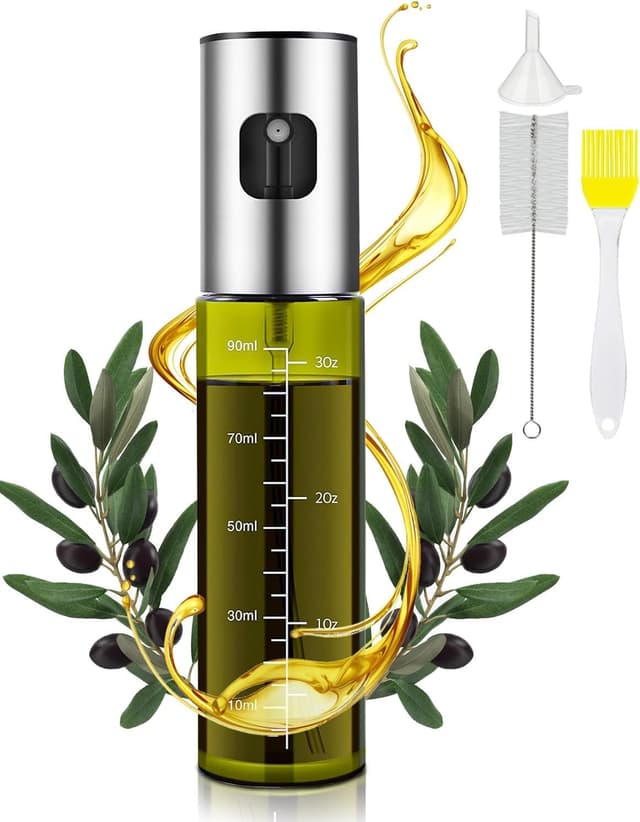 MRUN BONE Ölsprüher für Speiseöl, grünes UV-Schutz Sprühflasche Öl, Glas Öl Zerstäuber Küche Ölsprühflasche Heißluftfritteuse, Oil Sprayer mit Skala & Trichter, Ölspray für Öl & Essig 100% BPA frei Grüner