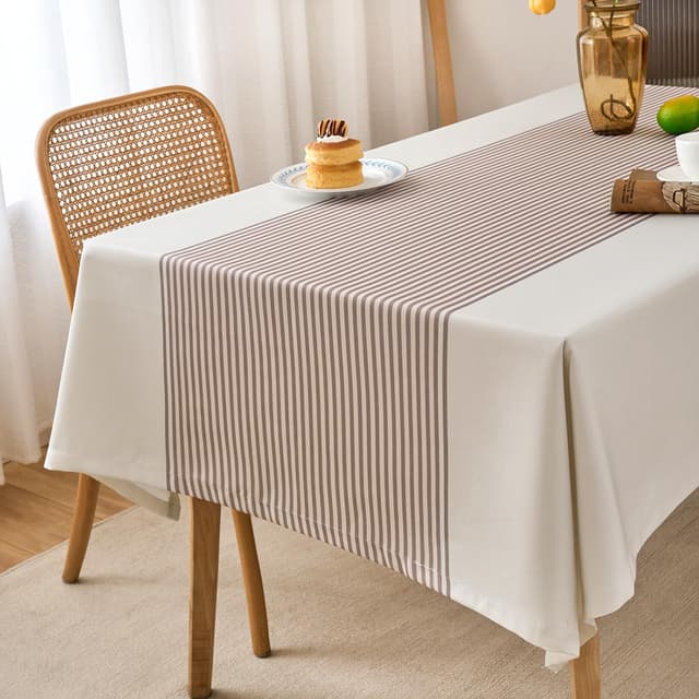 Tischdecke Weiß Beige 100 x 140 Gestreift Braun Tischtuch Abwaschbar Fleckschutz Lotuseffekt Tischwäsche Wasserabweisend Frühling Tischdecken Rechteckig für Küche, Esszimmer, Garten, Party Weiß 140 x 100 cm (Rechteckig)