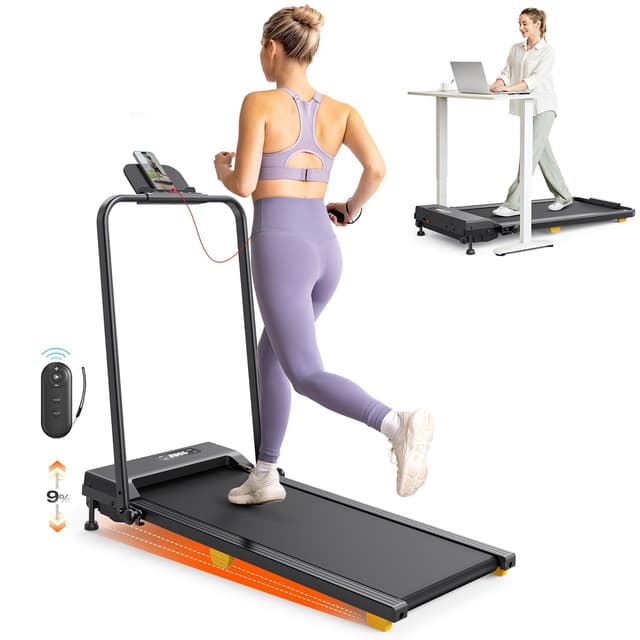 Walking Pad mit 9% Steigung, Laufband Klappbar mit Sicherheitsgriff, One-Touch-HIIT-Modus, Gehen, Joggen oder Laufen fürs Homeoffice, Kein Zusammenbau erforderlich, Fernbedienung & LED-Anzeige Schwarz - faltbar und 9% steigung 38x90cm Lauffläche