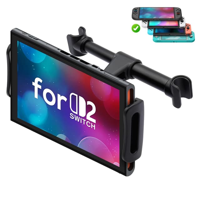 Halterung Auto Kopfstützen Kompatibel mit Nintendo Switch & Switch OLED Modell, Verstellbarer Universal Autohalterung für Spielkonsole/Telefon/Tablets (4"-11") Schwarz