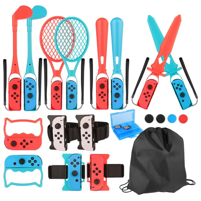 RTop 20 in 1 Zubehör Kit für Nintendo Switch Sport, Controller Joy-Con Griffe, Familie Zubehör Bundle kompatibel mit Nintendo Switch/OLED-mit Aufbewahrungstasche C - SWITCH1 - 20in1