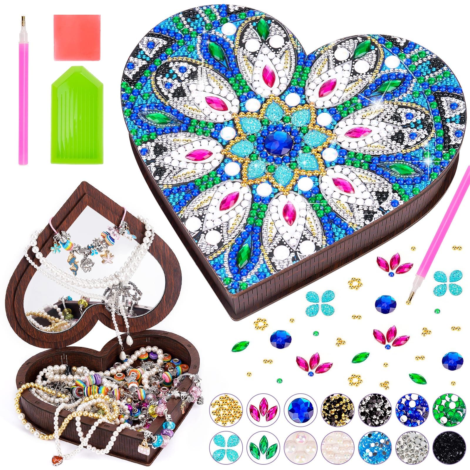 Geschenke für Mädchen 6 7 8 9 10 Jahre: Bastelset Kinder 5-12 Jahre Geburtstagsgeschenke, Diamond Painting Schmuckkästchen Basteln Mädchen, Kreatives DIY Diamond Art Bastelset Geburtstag Spielzeug Blau