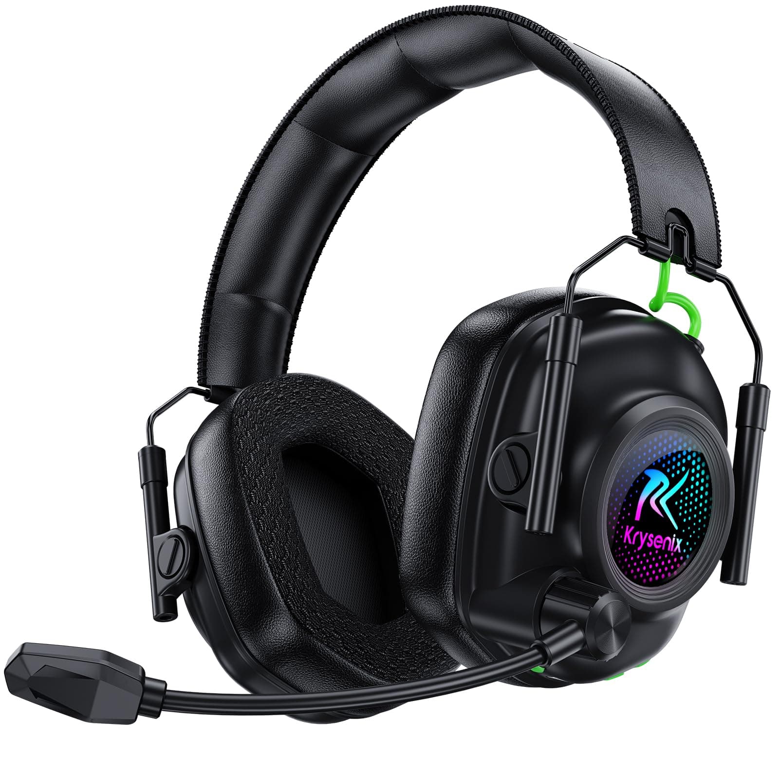 Krysenix KGH2 Wireless Gaming Headset für PS4, PS5, PC, Mac, Switch, 2.4GHz Gaming Headset mit Mikrofon, Faltbares Noise Cancelling Kabelloses Headset mit LED-Lichtern, 40H Akkulaufzeit, Rußschwarz