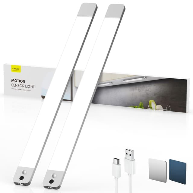 LROLTEF Schrankbeleuchtung Led Lampe mit Handwelle & Bewegungsmelder - 50cm 3000mAh Schranklicht Unterbauleuchte Küche Licht Dimmbar - Rahmenlos Magnetische Vitrinenbeleuchtung Leiste | 2 Stück 6500K 50cm*2