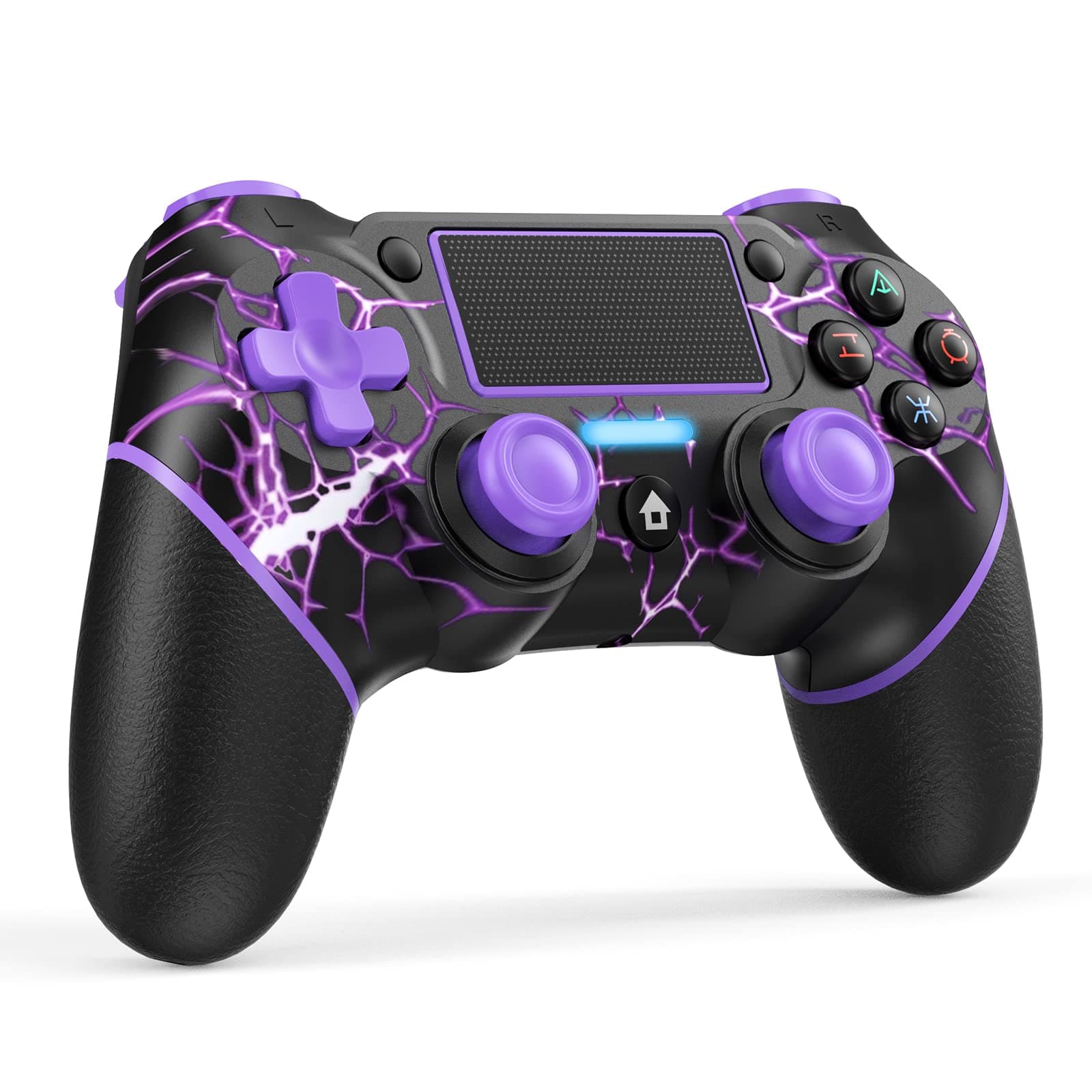 Reddening Wireless Controller für PS4/PC, Kabelloses Gamepad Joystick mit Bewegungsmotoren und Mini-LED-Anzeige, Audiofunktion, USB-Kabel und Anti-Rutsch (Lila)