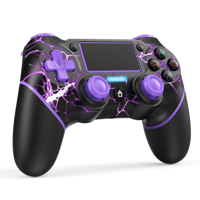 Reddening Wireless Controller für PS4/PC, Kabelloses Gamepad Joystick mit Bewegungsmotoren und Mini-LED-Anzeige, Audiofunktion, USB-Kabel und Anti-Rutsch (Lila)