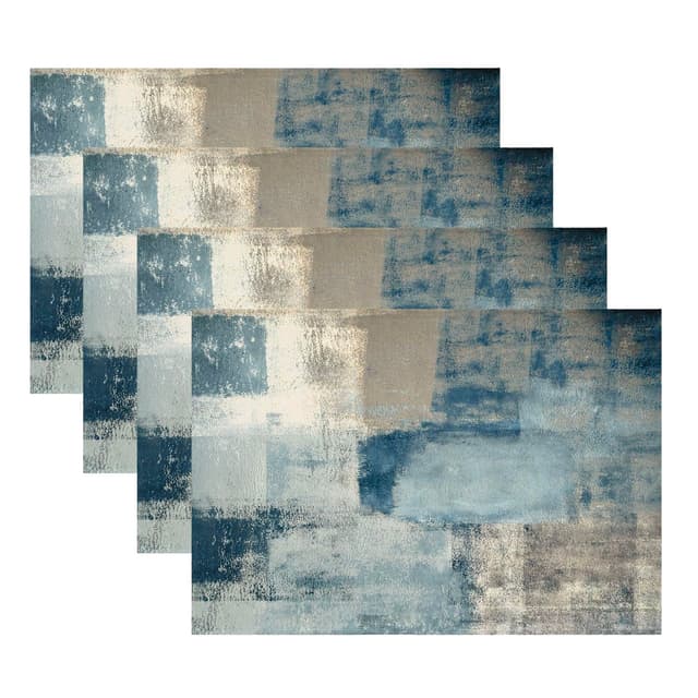 Kiatuniya Tischsets Abwaschbar Platzsets Blau Modern Kunst Gemälde Boho Landhausstil Abstrakte Abwischbar Placemat rutschfest Outdoor Tischmatte für Urlaub Bankett Küche Party Deko, 4er Set