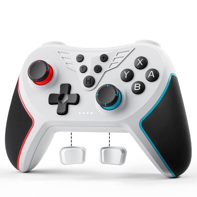 LATEC Controller für Switch, Wireless Switch Controller Kompatibel mit Switch Lite/Oled, Hall Joystick/Programmierbare Taste/6-Achsen-Gyroskop/Einstellbare Vibration/Turbo-Funktion/Bildschirmaufnahme Weiß