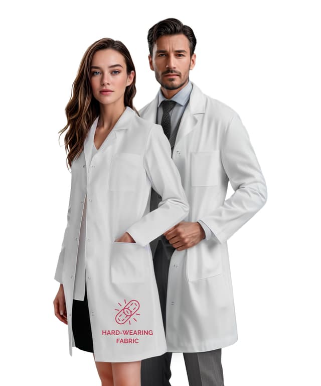 Teddy Uniforms Unisex Laborkittel für Damen & Herren – Reguläre Passform, Druckknopfverschluss, Mehrere Taschen, Weiß