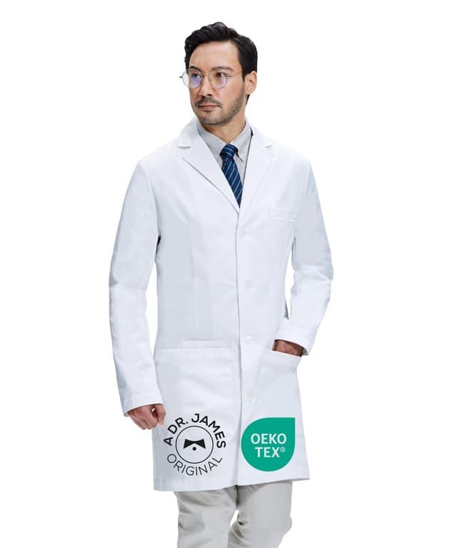 Dr. James Herren Laborkittel – Taillierter Schnitt, Moderne Passform, Taschen Für Handy & Tablet, Knopfleiste, Weiß