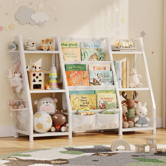 GoTiling Kinder Bücherregal Kinderzimmer Spielzeug Regale: Offenen Aufbewahrungsregal mit 6 Fächer - Kleinkinder Display Bücher Möbel, Kindergarten, Spielzimmer Weiß-3 Säule 30T x 97B x 77H cm