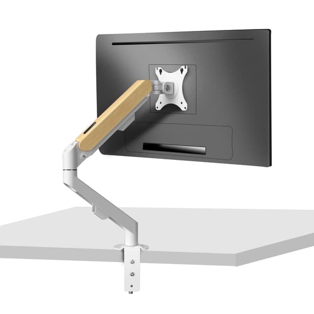HILLPORT Holz Monitor Halterung Weiß für 17-34 Zoll Bildschirme, Monitorhalterung 1 Monitor, Höhenverstellbar mit Neigungen, Schwenken, Bildschirmhalterung von 2-9 kg VESA 75 & 100 mm M5W-M