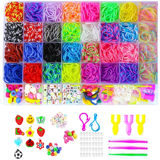 2500+Loom Bänder Set, Loom Bänder Zubehör Bunte Gummibänder Loops Gummis für Armbänder, Rubber Loombänder Mit Accessoires for Jungs Mädchen Kinder